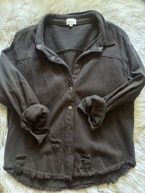 Distressed Long Sleeved Shirt Jacket